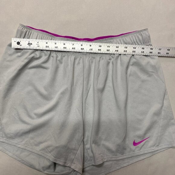 Nike Dri-Fit Activewear Shorts Women Large Gray Pink Swoosh Gym Sports Running - Picture 5 of 10